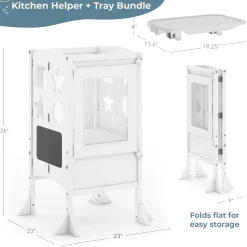 Guidecraft Classic Kitchen Helper Toddler Tower and Mealtime and Play Tray Bundle*Kids Kitchen Helper|Toddler Tower