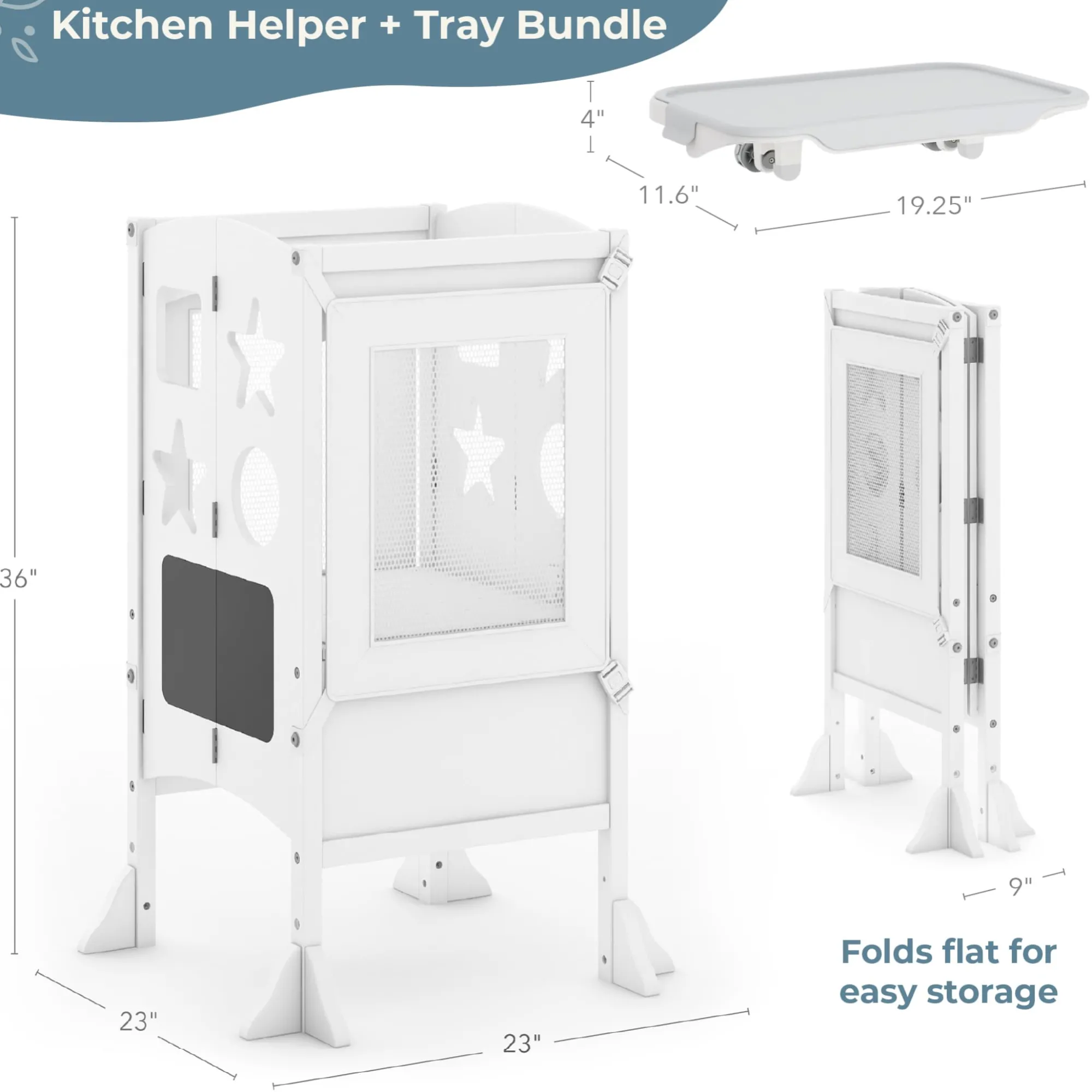 Guidecraft Classic Kitchen Helper Toddler Tower and Mealtime and Play Tray Bundle*Kids Kitchen Helper|Toddler Tower