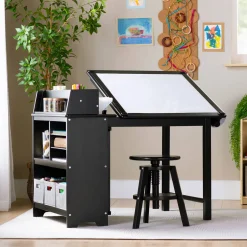 Guidecraft Design Studio - 3 in 1 Art Table, Drafting Table, Easel, and Stool*Kids Art Storage And Crafting Equipment|Kids' Art Tables