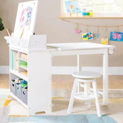 Guidecraft Design Studio - 3 in 1 Art Table, Drafting Table, Easel, and Stool*Kids Art Storage And Crafting Equipment|Kids' Art Tables