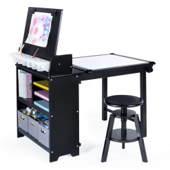 Guidecraft Design Studio - 3 in 1 Art Table, Drafting Table, Easel, and Stool*Kids Art Storage And Crafting Equipment|Kids' Art Tables