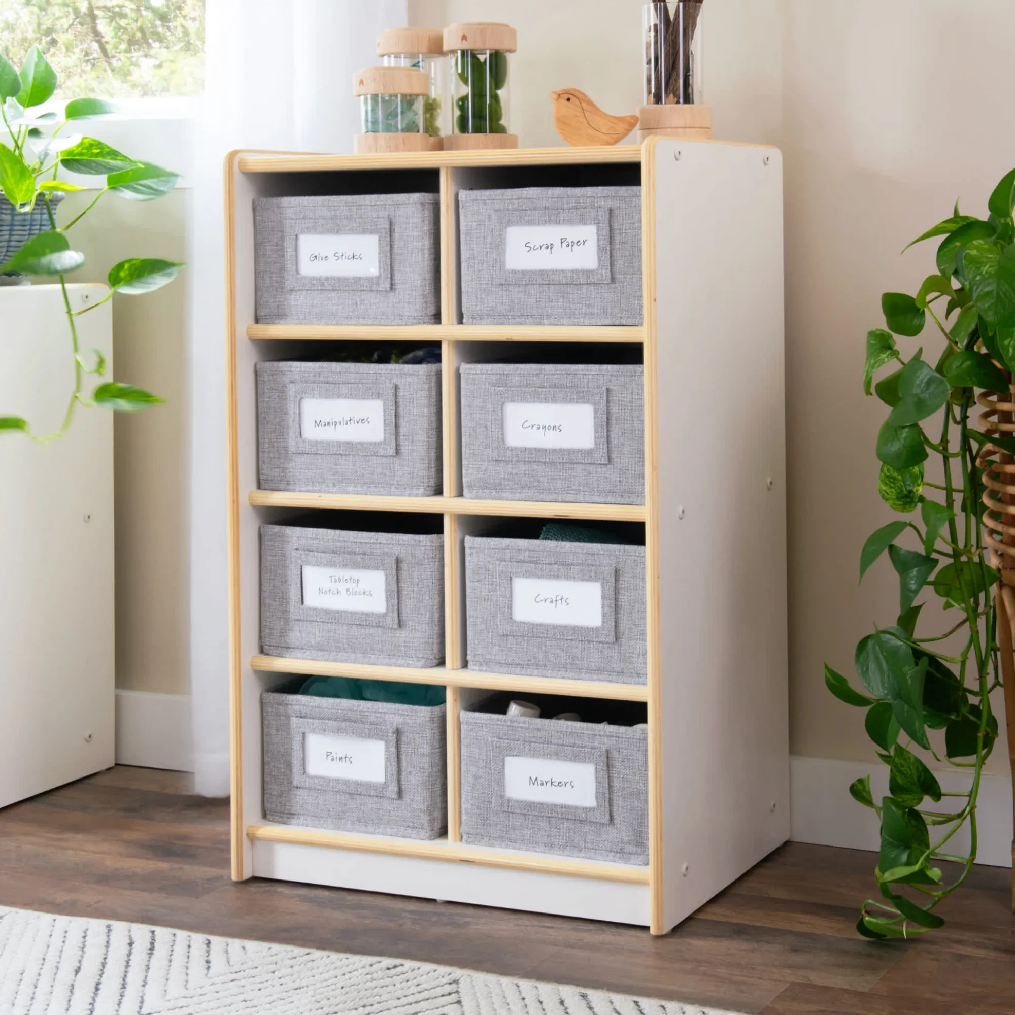 Guidecraft EdQ 8 Cubby Bin Storage Organizer - 30"*Kids Classroom Furniture|Toy Storage Organization