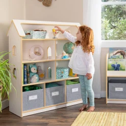 Guidecraft EdQ Dollhouse Bookcase with Bins*Kids Pretend Play|Toy Storage Organization