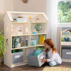 Guidecraft EdQ Dollhouse Bookcase with Bins*Kids Pretend Play|Toy Storage Organization