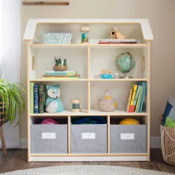 Guidecraft EdQ Dollhouse Bookcase with Bins*Kids Pretend Play|Toy Storage Organization