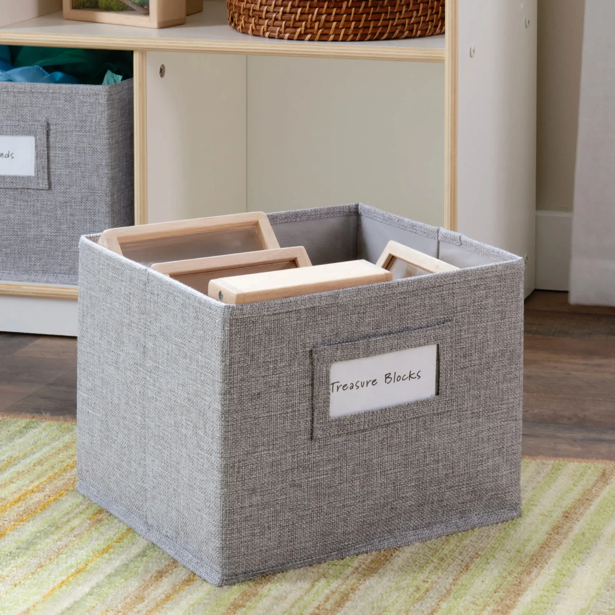 Guidecraft EdQ 2-Shelf 5-Compartment Storage with Bins - 24"*Kids Classroom Furniture|Toy Storage Organization