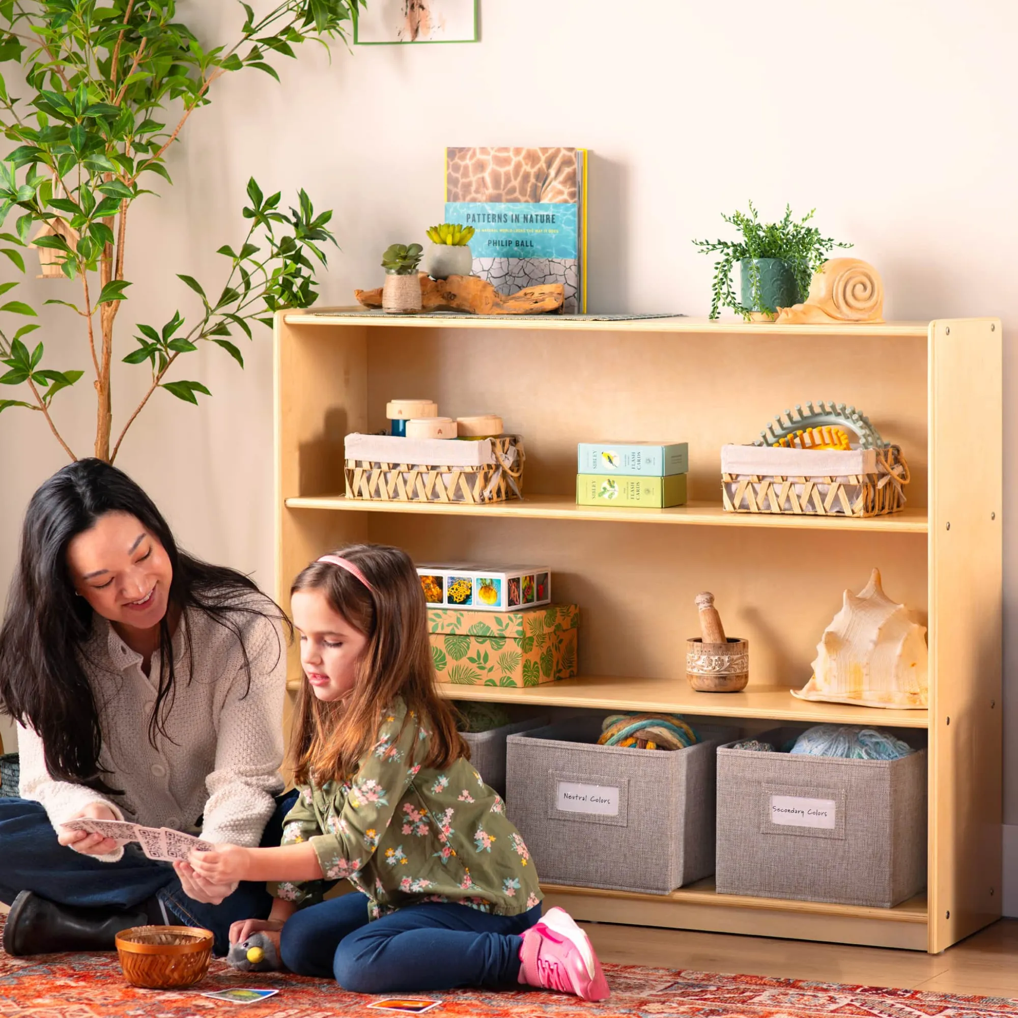 Guidecraft EdQ 3-Shelf Open Storage with Bins - 36"*Kids Classroom Furniture|Toy Storage Organization