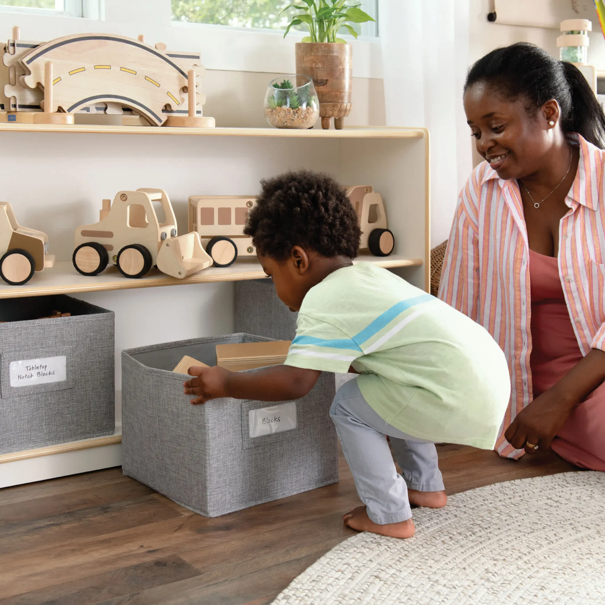Guidecraft EdQ 2-Shelf Open Storage with Bins - 24"*Kids Classroom Furniture|Toy Storage Organization