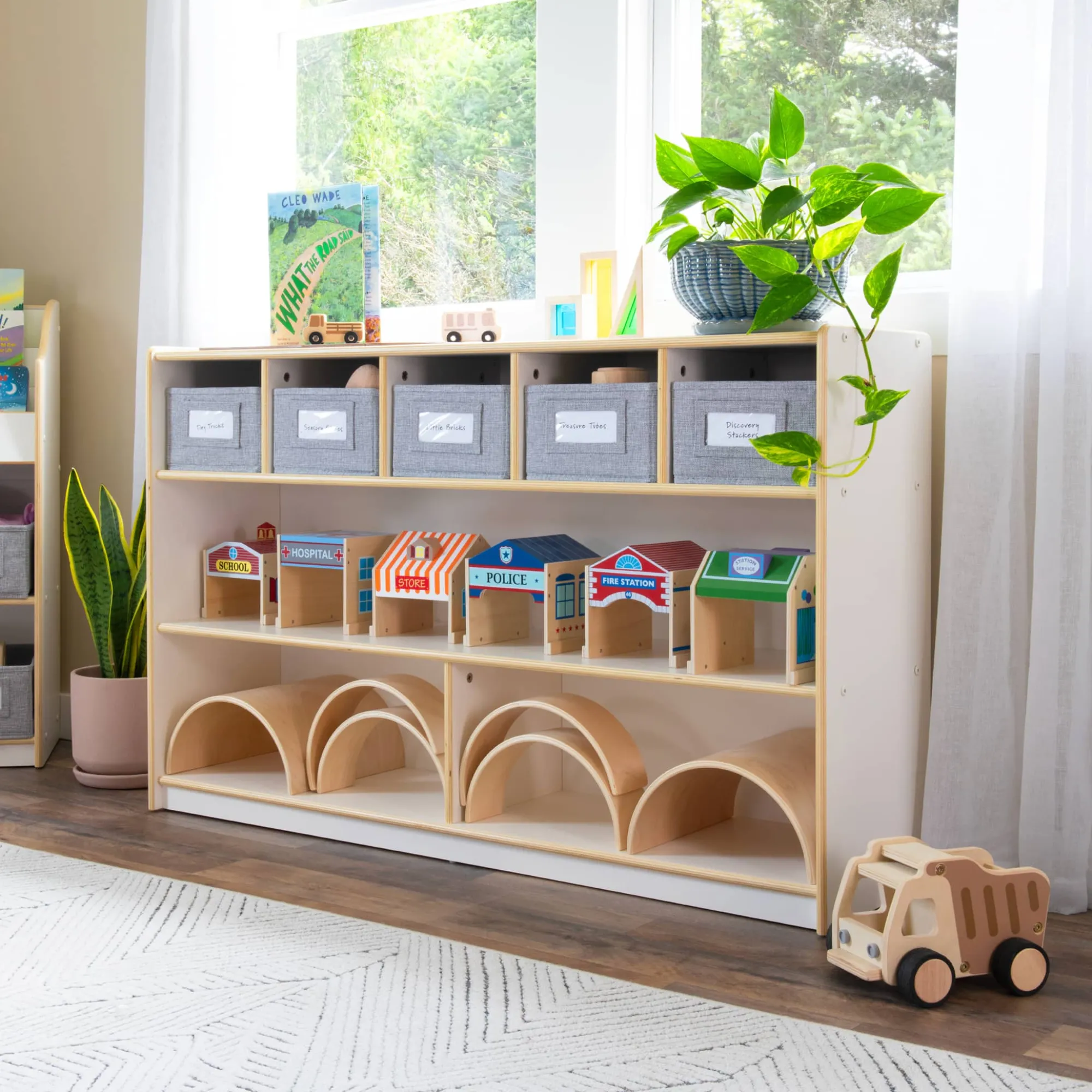 Guidecraft EdQ Shelves and 5 Bin Storage Unit - 30"*Kids Classroom Furniture|Edq Essentials