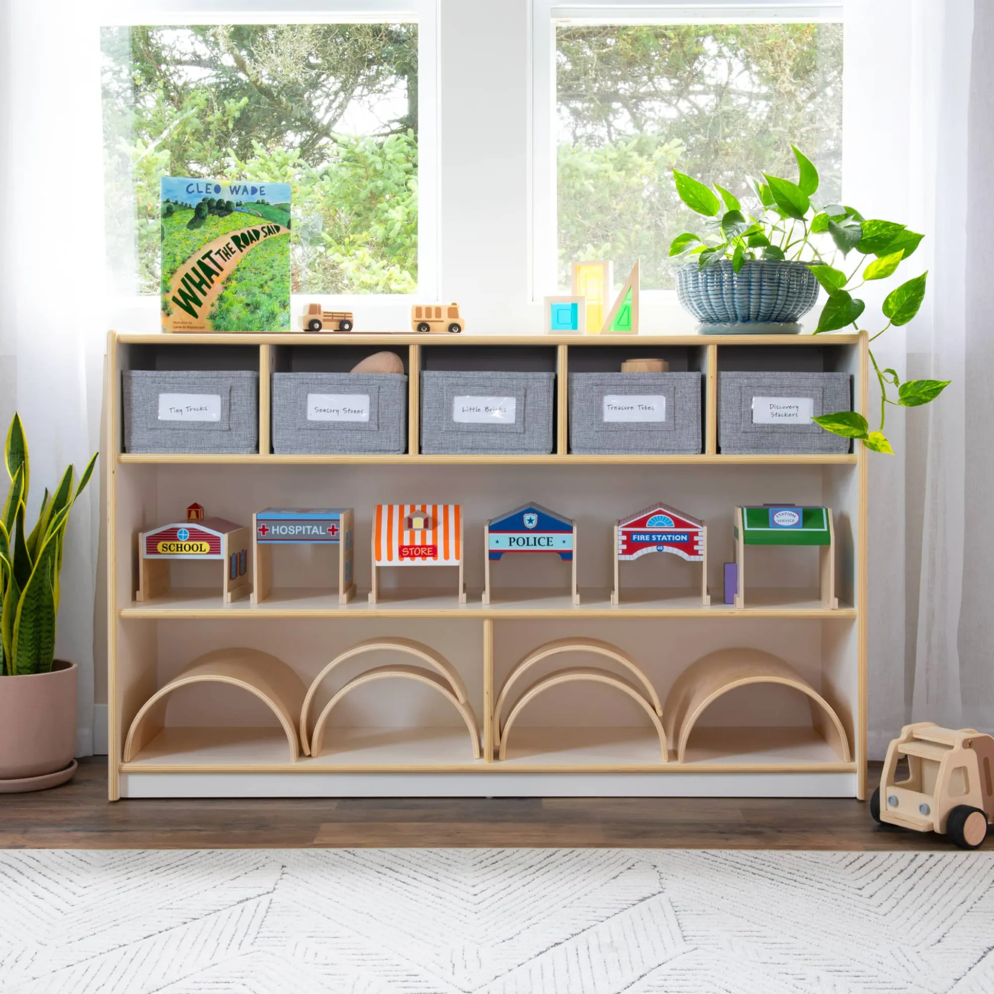 Guidecraft EdQ Shelves and 5 Bin Storage Unit - 30"*Kids Classroom Furniture|Edq Essentials