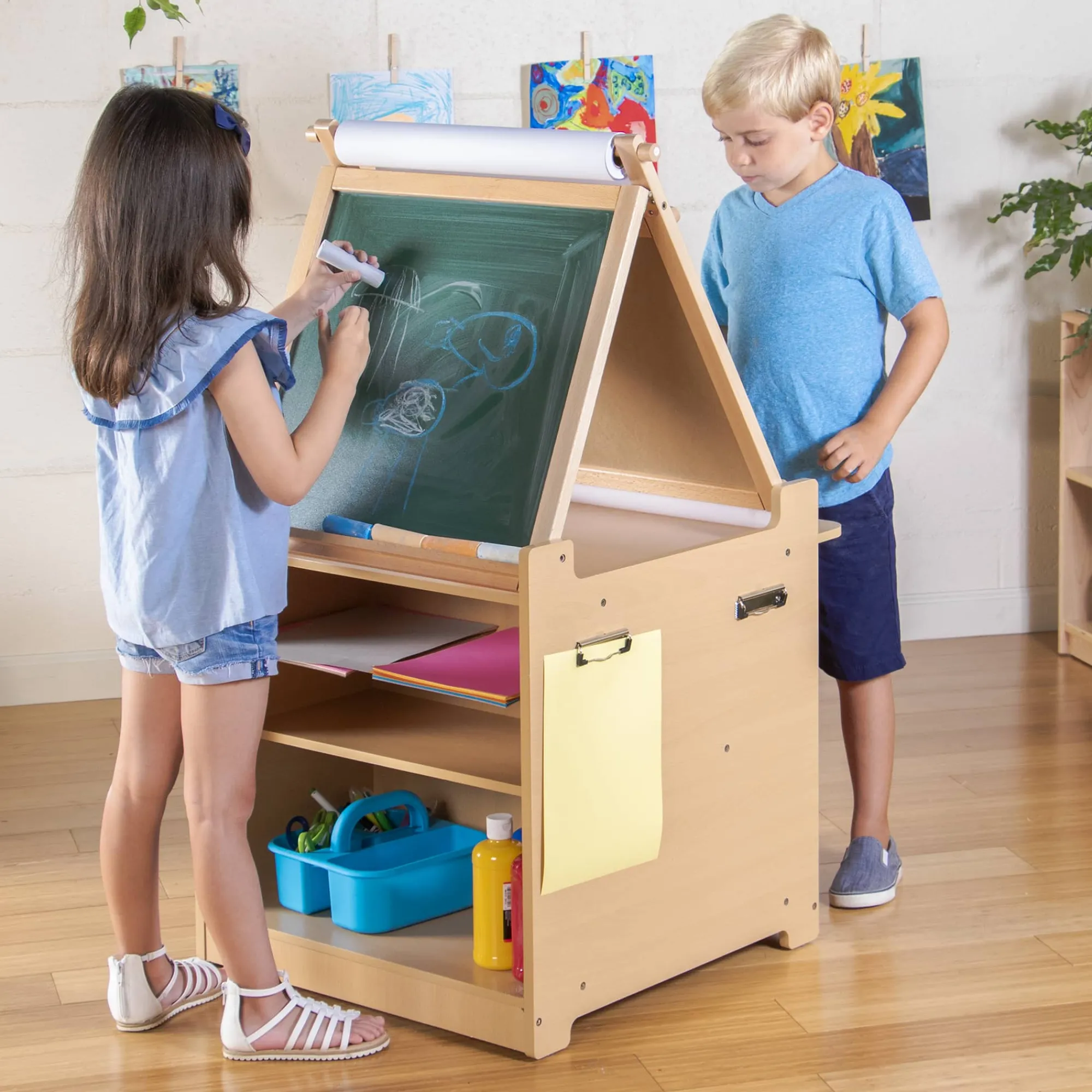 Guidecraft Kids' Desk to Easel Art Cart*Kids Classroom Furniture|Kids' Art Tables