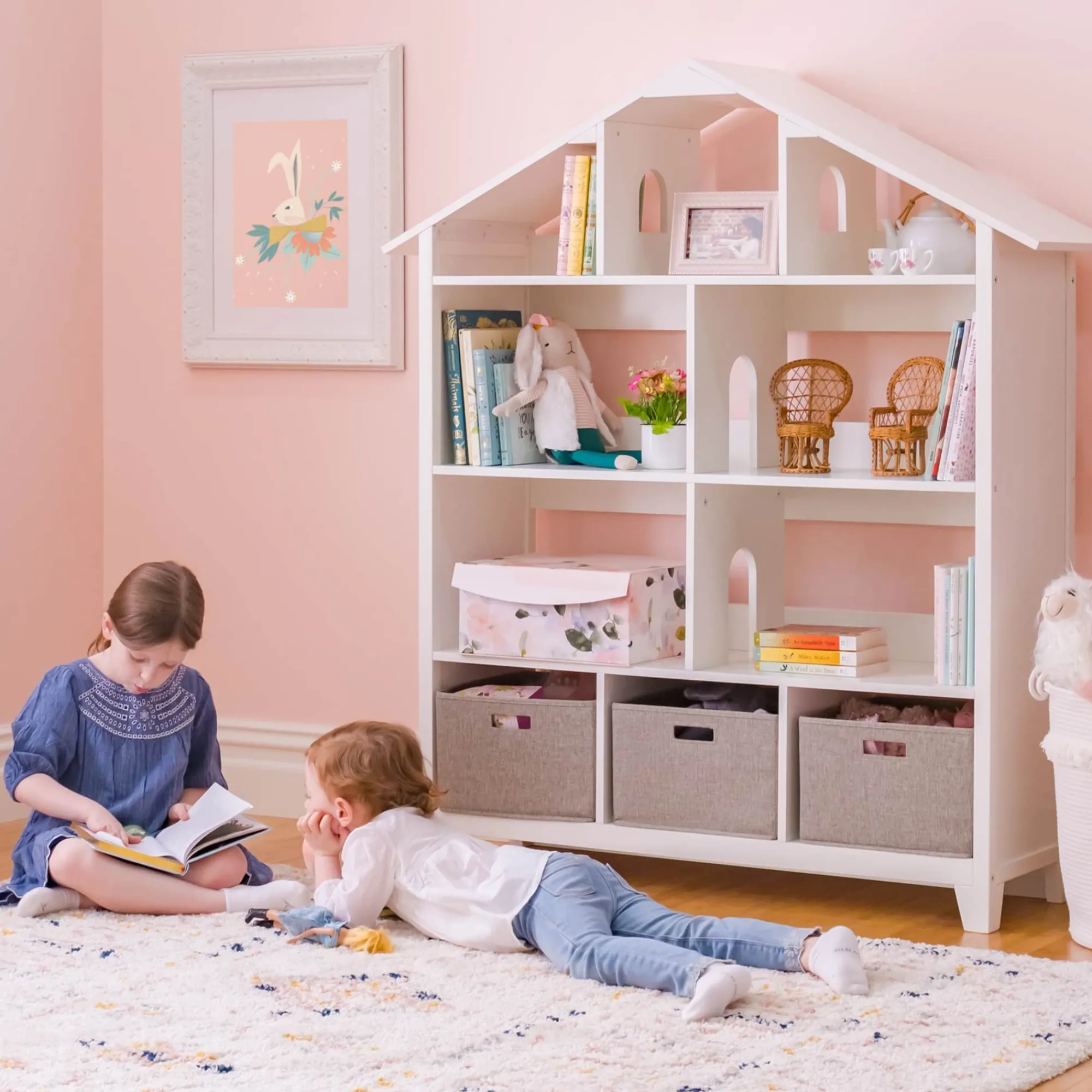 Guidecraft Martha Stewart Kids' Dollhouse Bookcase*Kids Pretend Play|Toy Storage Organization