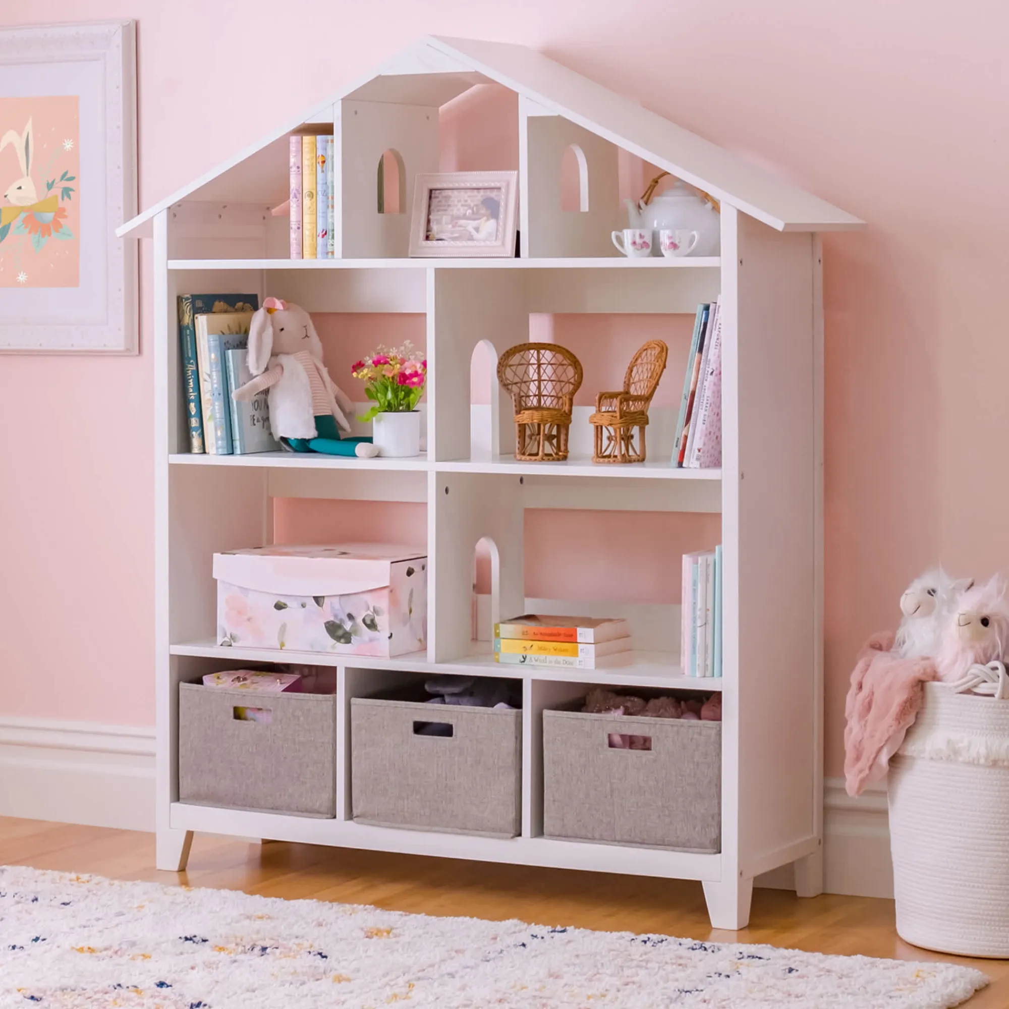 Guidecraft Martha Stewart Kids' Dollhouse Bookcase*Kids Pretend Play|Toy Storage Organization