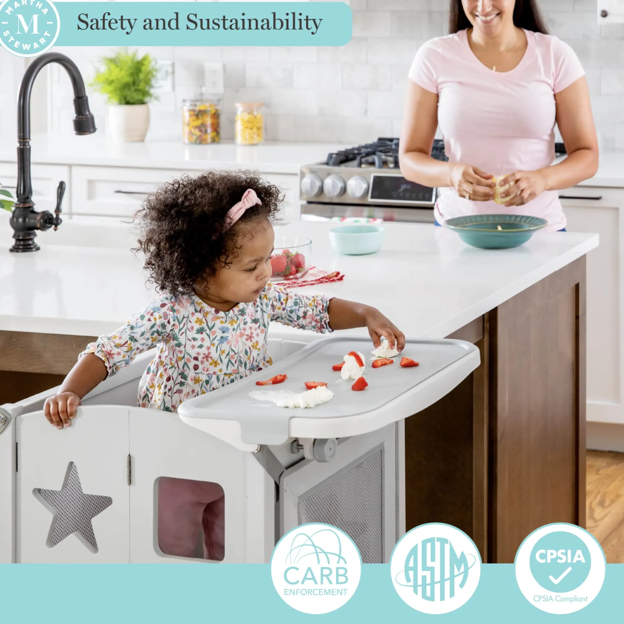 Guidecraft Martha Stewart Kitchen Helper Toddler Tower and Mealtime and Play Tray Bundle*Kids Kitchen Helper|Toddler Tower