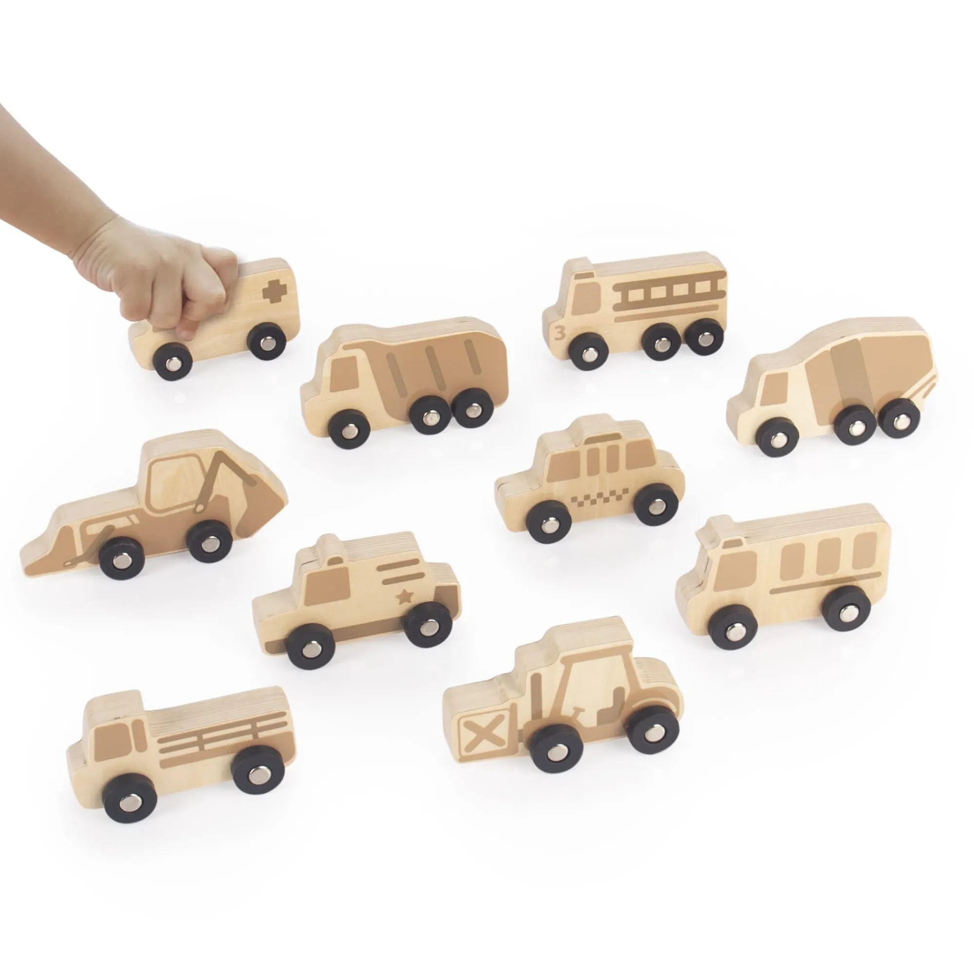 Guidecraft Mini Wooden Trucks - Set of 10* Block Play|Toy Vehicles